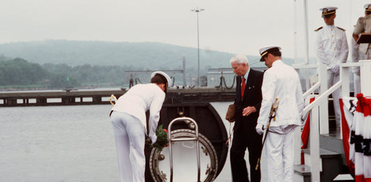Rickover attending the commissioning of a submarine named in his honor